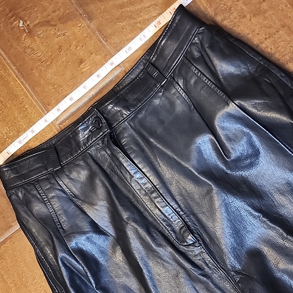 Licole Womens Vintage High Waisted Pleated Black Genuine Leather Pants Trousers - Picture 9 of 16